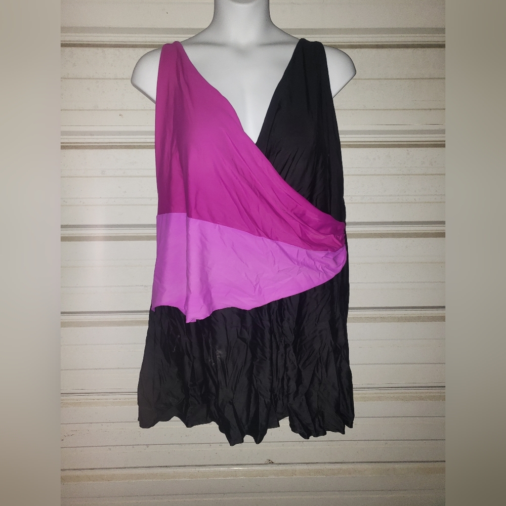 4x 5x Plus Size Swim Dress Women's Purple Black Swimsuit